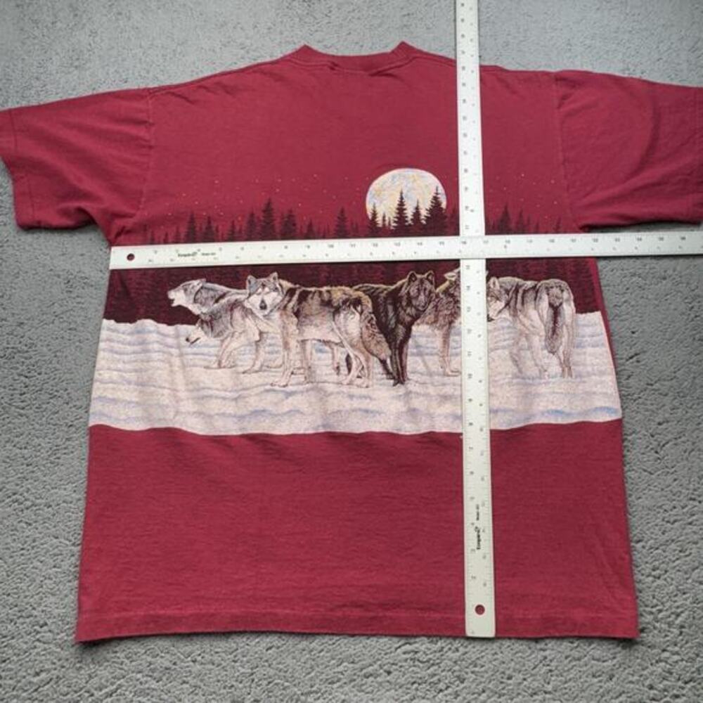 Vintage 90s Wolf Shirt Mens Large Red Signal Sports Habitat Art Moon Nature Crew - Picture 6 of 9